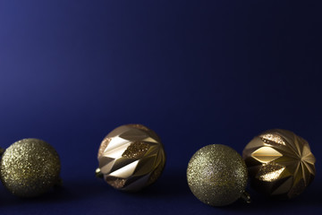 Golden christmas decoration on blue background