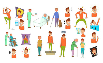 Fototapeta premium Human disease icon set, cartoon style