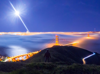 Bay Area Golden Gate Bridge Full Moon Nightscape