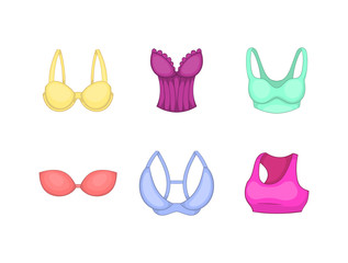 Bra icon set, cartoon style