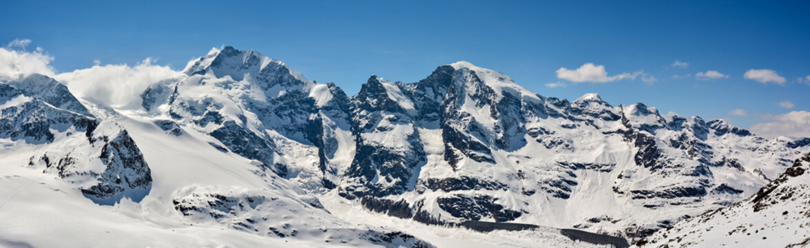Piz Bernina and Morteratsch peaks in Switzerland