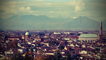 view of VICENZA city in Northen Italy with Vintage Effect