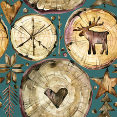 scandinavian seamless pattern. watercolor christmas illustration. winter holiday background. 