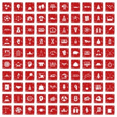 100 success icons set grunge red