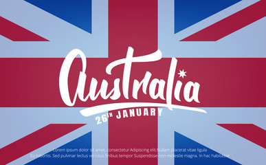 Australia Day. Banner for Australia Day 26th January. Australia lettering and National flag
