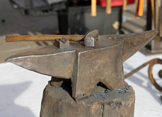 anvil and hammer in the workshop