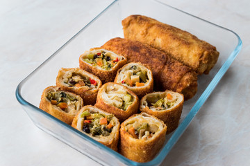 Chinese Vegetable Egg Rolls / Borek with soy (soya) sauce