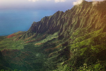 Napali coast view from Waimea canyon, Kauai,Hawaii