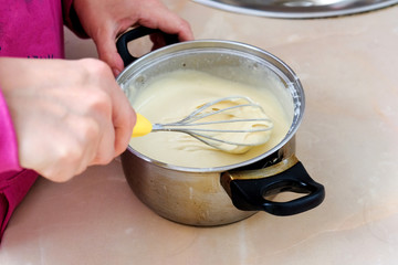 mixing the dough for pancakes