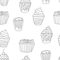 Cupcake seamless pattern in cartoon style