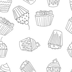 Cupcake seamless pattern in cartoon style