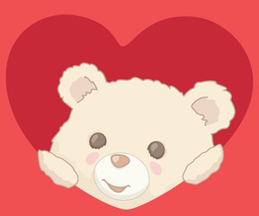 Cute Little Teddy Bear Peeking from a Heart Valentines Day Card