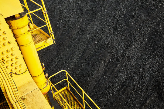View from excavator on heap of coal
