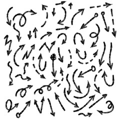 Arrow doodles vector. A set of simple sketches of arrows. Up, down, left, right ones. The effect of a pencil sketch isolated on white background.. Vector eps 10.