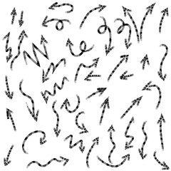 Arrow doodles vector. A set of simple sketches of arrows. Up, down, left, right ones. The effect of a pencil sketch isolated on white background.. Vector eps 10.