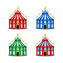 Striped Circus Tent Symbol Amusement, Festival or Carnival Set. Vector