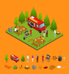 Bbq and Parts Isometric View. Vector