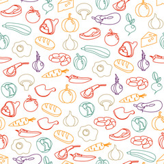 Vector color seamless pattern of food and drink