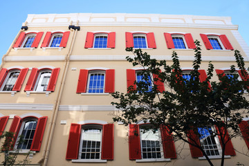 Building with red windows located in Gibraltar