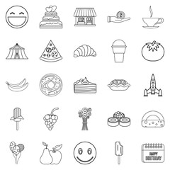 Confectionery icons set, outline style