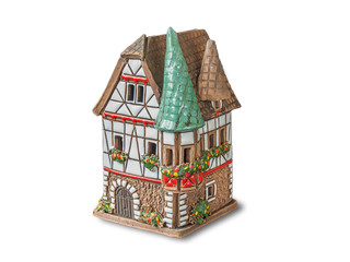 Christmas fairy clay candle house isolated on white