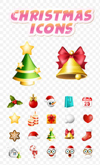 Christmas Time ! Set of Elements on Transparent Background . Isolated Vector Illustration 