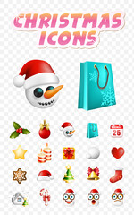 Christmas Time ! Set of Elements on Transparent Background . Isolated Vector Illustration 