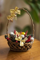 christmas table decoration with ornaments 
