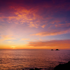 Sunset over Porth Nanven in the Cot Valley of Cornwall, England