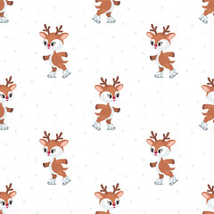 Christmas seamless pattern with the image of the little cute deer. Vector background.