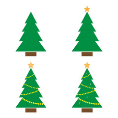 Colored set Christmas tree with star and garland. Vector illustration