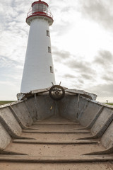Point Prim Lighthouse, PEI from inside wooden rowboat