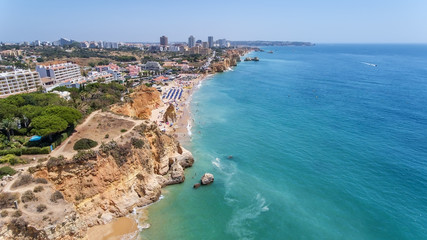 Fototapeta na wymiar Aerial. Tourist beaches of the Portuguese city of Portimao. Shooted by drones