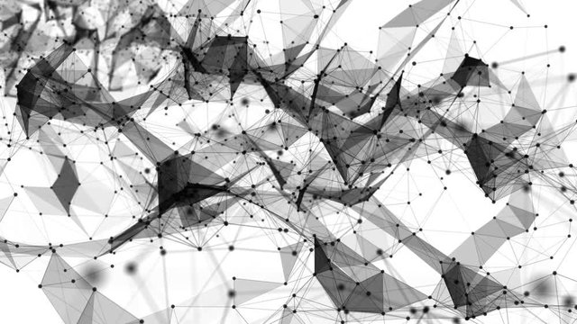 movement of black three-dimensional plexus particles on a white background. 3d rendering. computer graphics. 