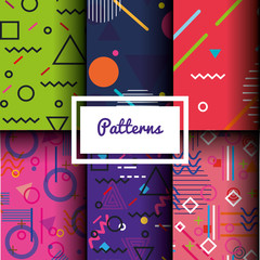 lines figures and colors patterns set vector illustration