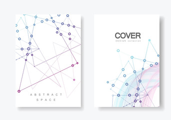 Abstract polygonal geometric shape with molecule structure style. Connect lines and dots cover brochure