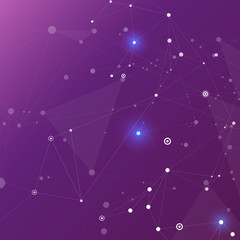 Abstract purple color science background with connection dots and lines