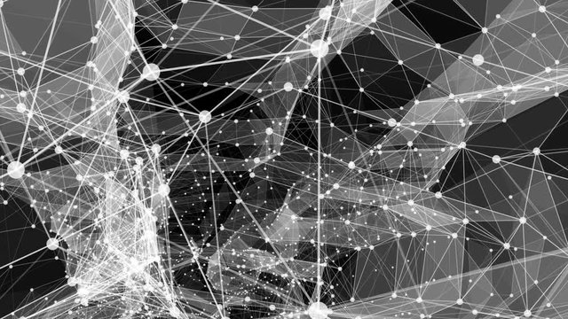 movement of three-dimensional plexus particles on a black background. 3d rendering. computer graphics