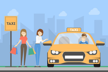 Women with taxi.