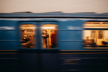 Subway metro city underground in fast motion blur background