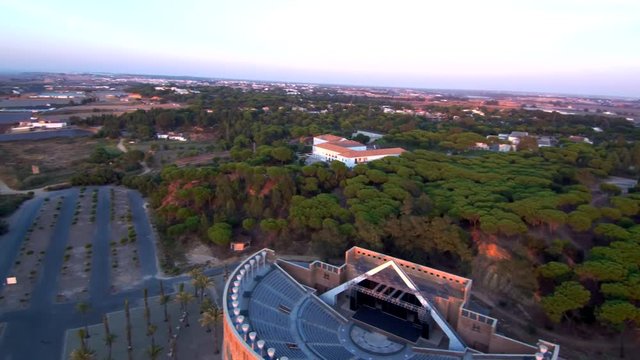 La Rabida, Palos de la Frontera en Huelva (Andalucia,Espa&ntilde;a)  Cristobal Colon en el descubrimiento de Am&eacute;rica. Vuelo areo con Drone