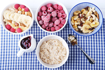 Healthy vegetarian cereal breakfast. Smoothie bowl with berries and nuts.