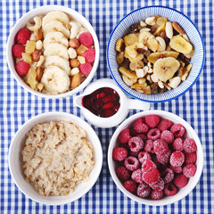Healthy vegetarian cereal breakfast. Nuts, raisin, fruit and dry fruit pieces.