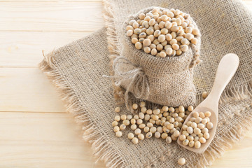 Fototapeta na wymiar soybean in hemp sack