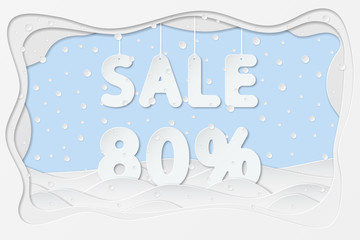 vector illustration of sale 80 percent lettering as layered paper cutting art design