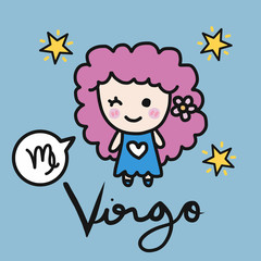 Obraz na płótnie Canvas Virgo horoscope cartoon vector illustration doodle style