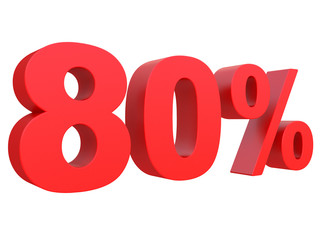 percent off. Discount %. 3d red text on a white background 3d rendering
