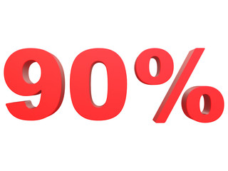 percent off. Discount %. 3d red text on a white background 3d rendering