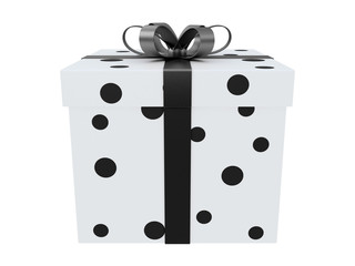 white gift box with a blue ribbon and white box with blue dots isolated white background 3d rendering