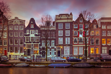 Historic Canal houses on the Brouwersgracht in Amsterdam in vintage toning